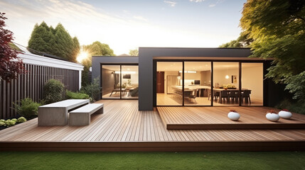 Obraz premium timber pool deck on modern home terrace