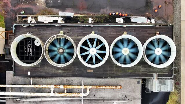 Industrial fans on a rooftop 4K