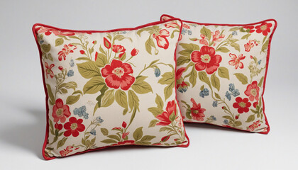 Floral Patterned Decorative Sofa Pillows on Transparent Background