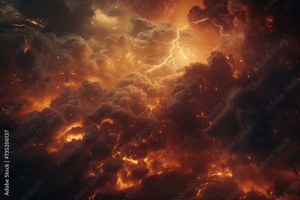 Fototapete a dramatic image of a sky filled with dark clouds and flashes of lightning. perfect for adding a sen