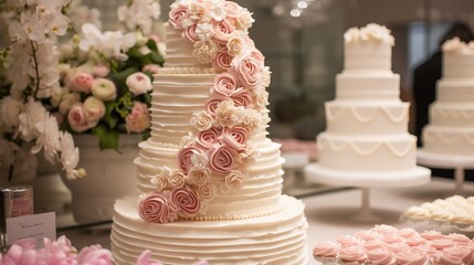 Obraz na płótnie Canvas Wedding cake with flowers background
