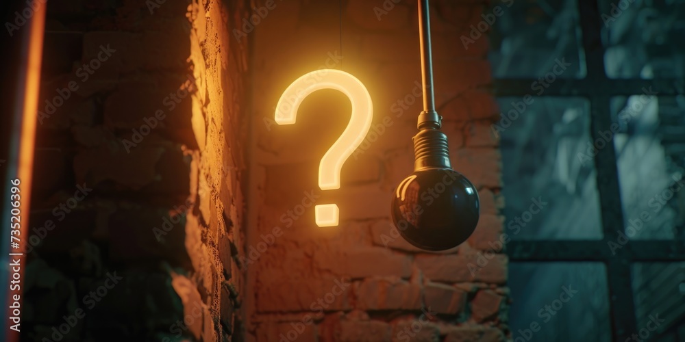 Aufkleber A light bulb with a question mark symbol on it. Can be used to represent uncertainty, brainstorming, or searching for ideas