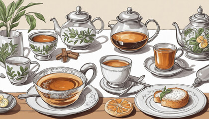 Obraz premium Elegant Tea-Themed Vector Art