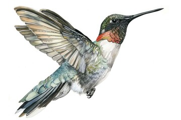 Fototapeta premium A beautiful watercolor painting capturing the graceful movement of a hummingbird in flight. This vibrant artwork is perfect for adding a touch of nature to any space