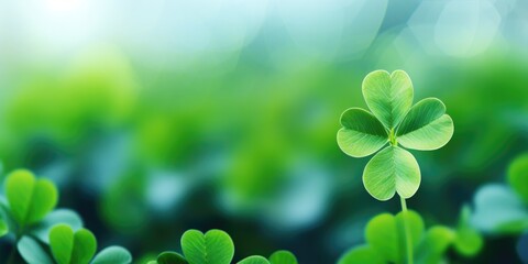 A close-up view of a four leaf clover, a symbol of good luck. Can be used to represent luck, fortune, or St. Patrick's Day celebrations
