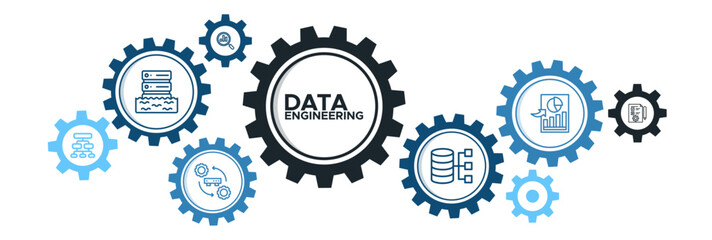 Data engineering banner website icon vector illustration concept with icon of data lake, pre-processing, classification, database, statistics, analytics and evaluation - obrazy, fototapety, plakaty