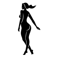 Silhouette of a nice lady, she is standing. The girl has a beautiful naked figure. The woman is a young sexy and slender model. Vector illustration