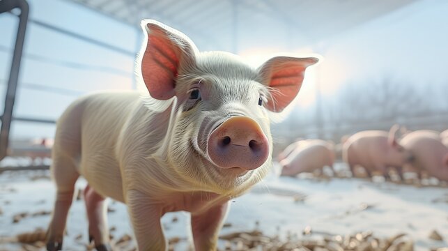 Pig at farm, health feed for pig. Generative AI.