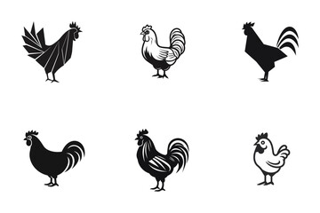 set of chicken roosters and hens  vector illustration isolated transparent background logo, cut out or cutout t-shirt design

