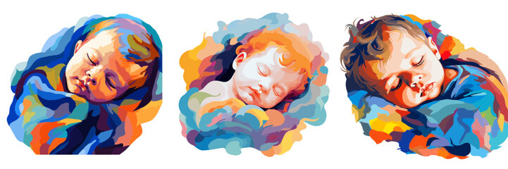 set of baby sleeping  vector illustration isolated transparent background logo, cut out or cutout t-shirt design
