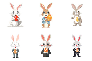 set of easter rabbits with easter eggs  vector illustration isolated transparent background logo, cut out or cutout t-shirt design
