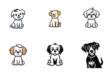 set of cartoon dogs puppies  vector illustration isolated transparent background logo, cut out or cutout t-shirt design