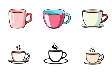set of coffee cups  vector illustration isolated transparent background logo, cut out or cutout t-shirt design
