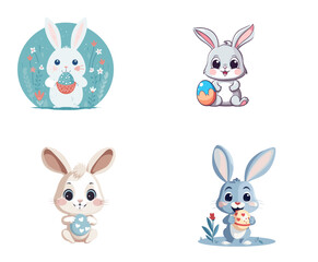 set of easter rabbits bunnies  vector illustration isolated transparent background logo, cut out or cutout t-shirt design