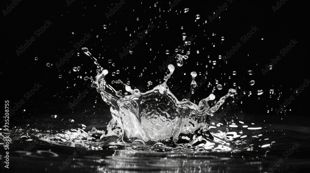 Poster a captivating black and white photo capturing a splash of water. ideal for various creative projects