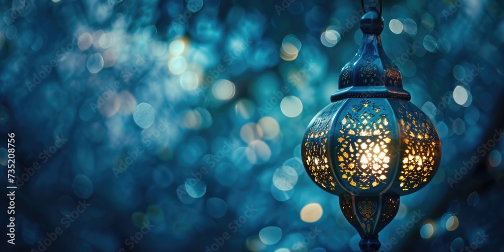 Poster a light fixture hanging from a tree, creating a warm and inviting atmosphere. perfect for outdoor ev