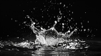 A captivating black and white photo capturing a splash of water. Ideal for various creative...