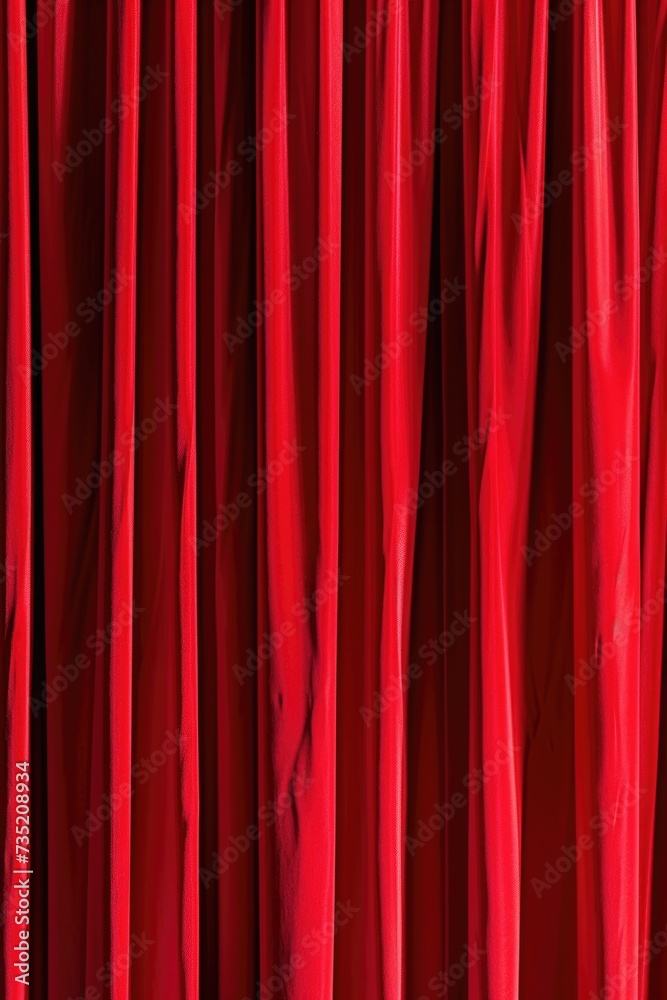 Poster a close-up view of a vibrant red curtain hanging in a room.