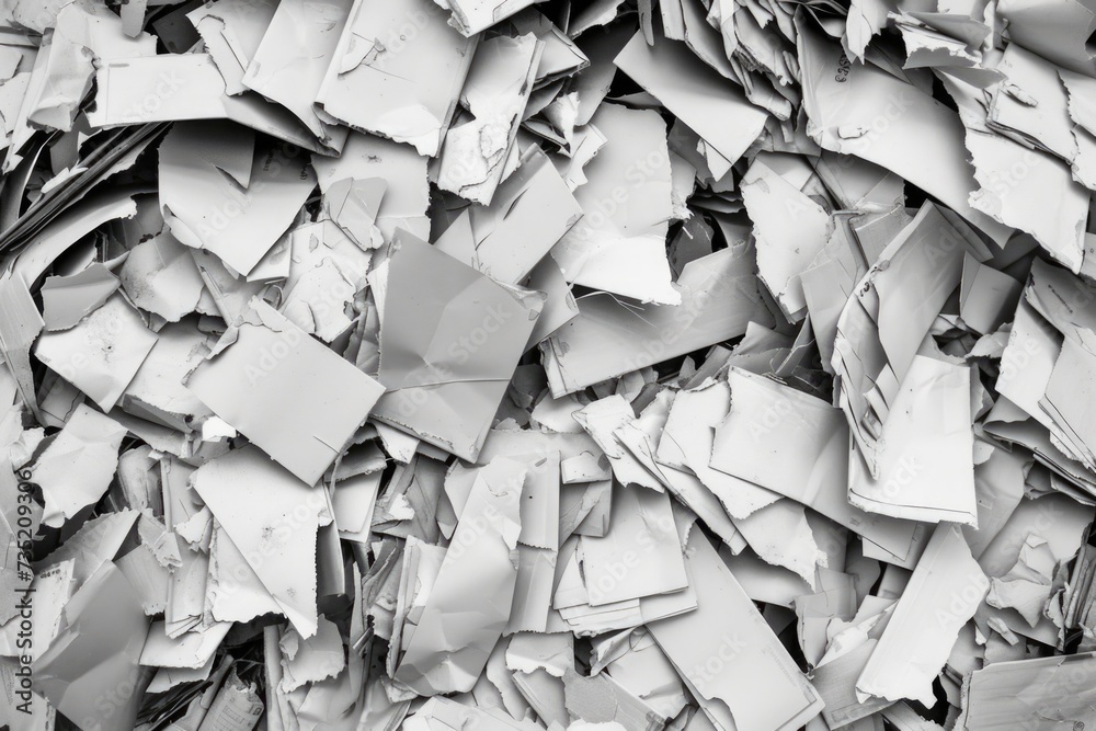 Poster a black and white photo of a pile of paper. this versatile image can be used to represent paperwork,
