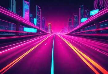 Fototapeta na wymiar neon theme highway, instagram story, background or banner