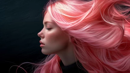  Pastel Pink Haired Woman on Black Background © Custom Media
