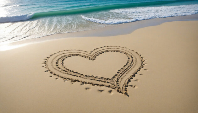 Sand heart on the tropical beach on sunny day
