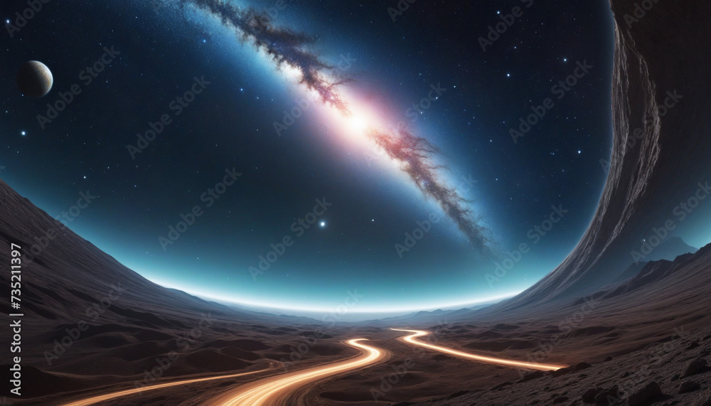 Wall mural futuristic space scene with swirling spatial and temporal elements