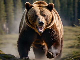 Fototapeta premium This image captures the untouched beauty and tranquility of the wild where bears roam in their natural habitat. It showcases the majestic creatures in all their glory