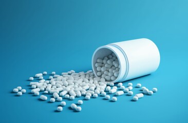Medication container with tablets on a cerulean background