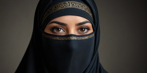 Naklejka premium Cultural Renaissance: Niqab Elegance in Arabian Grandeur