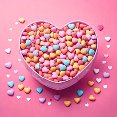 Fototapeta na wymiar A heart-shaped bowl filled to the brim with an assortment of candy hearts