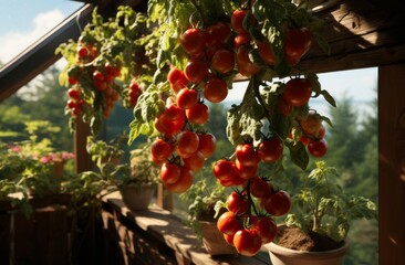 tomatoes is growing on a balcony