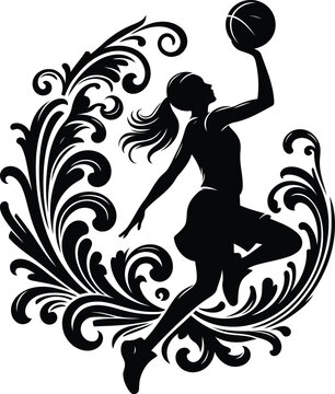recommend clip art: girl playing basketball, silhouette flowers ornament decoration, floral vector design.
                    