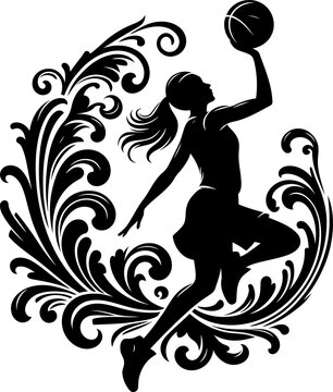 recommend clip art: girl playing basketball, silhouette flowers ornament decoration, floral vector design.
                    