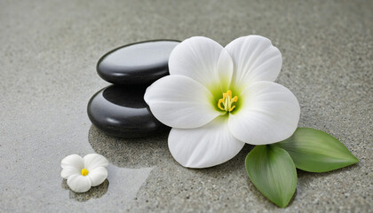 Fototapeta na wymiar White flower backdrop for spa stones