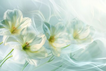 Obraz na płótnie Canvas Spring summer white flowers abstract pastel green blue banner. Graphic resource and backdrop for design and advertisement. Copy space