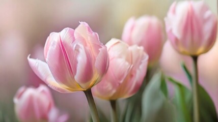 Beauty spring blooming tulips arranged in a garden