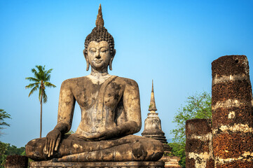 View of a statue of Buddha in Wat Mahathat in Sukhothai, Thailand - 735216952