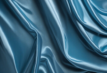 Fototapeta premium Beautifully arranged blue shiny fabric with empty space, top view