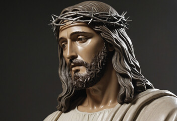 Antique statue of Jesus Christ wearing a crown of thorns
