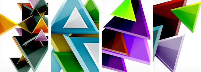 Glossy triangles geometric poster set for wallpaper, business card, cover, poster, banner, brochure, header, website