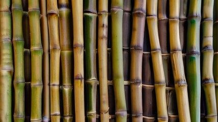 Texture of green bamboo stalks, showing the nodes and smooth surface