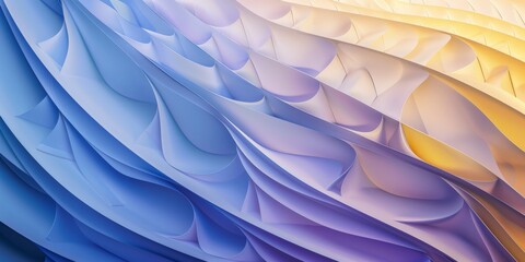 Gradient Blue, Grey and Yellow with Light Purple and Light Beige Waves Accents in the Style of Geodesic Structures - Elegant and Intricate Wave Architect Patterns created with Generative AI Technology