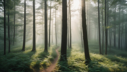 Sunlight peeking through the trees in the forest