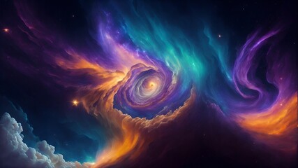 Obraz premium Vibrant Celestial SymphonyDescription: A vivid depiction of swirling galaxies and nebulae against a cosmic backdrop.
