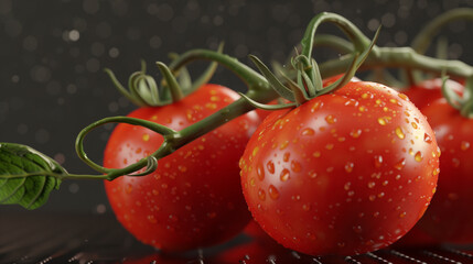 Branch of fresh delicious tomatoes