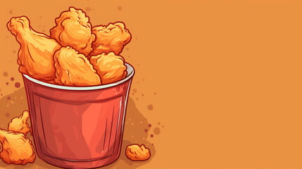 Banner of Fried Chicken wings and legs on brown background