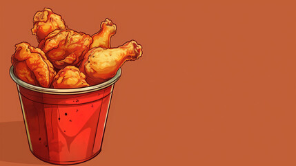 Banner of Fried Chicken wings and legs on brown background