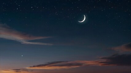 Naklejka na ściany i meble Moon and stars visible through a thin veil of clouds. Night sky background