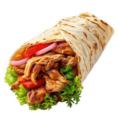 The Doner kebab or Shawarma isolated on transparent background. Chicken with vegetables